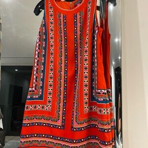 Vince Camuto Bright Red Sleeveless Mini Dress with Geometric Border Print